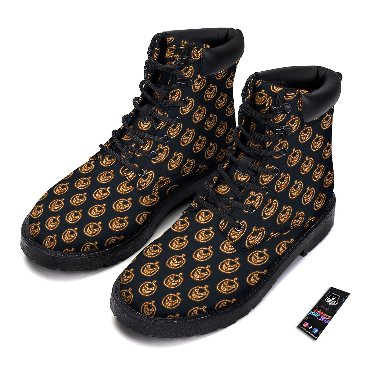 Pumpkin Halloween Print Pattern Boots-grizzshop