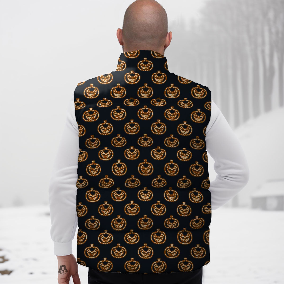 Pumpkin Halloween Print Pattern Down Vest