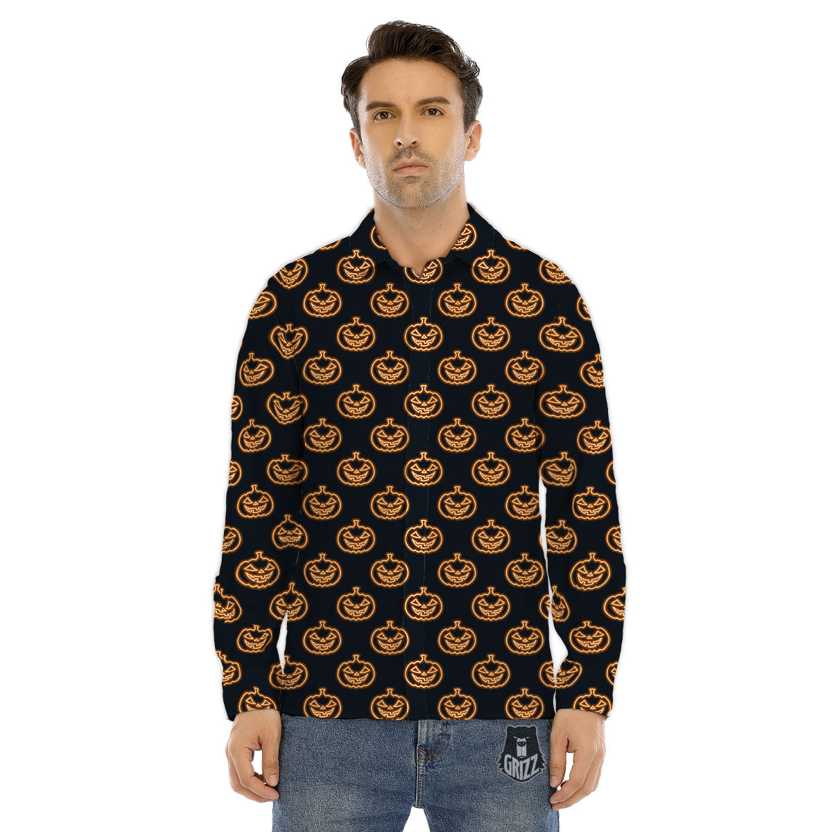Pumpkin Halloween Print Pattern Men's Dress Shirts-grizzshop