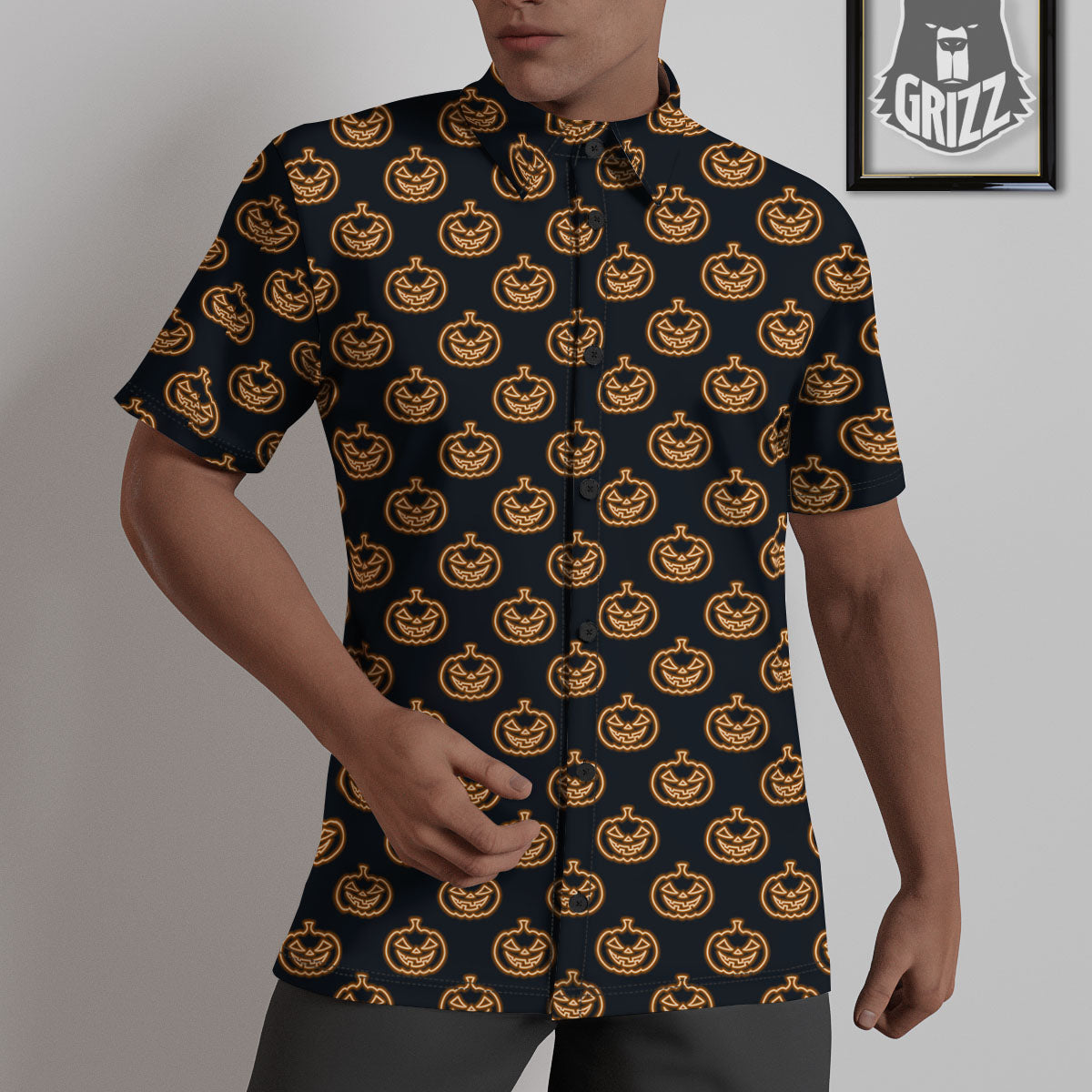 Pumpkin Halloween Print Pattern Untucked Shirts-grizzshop