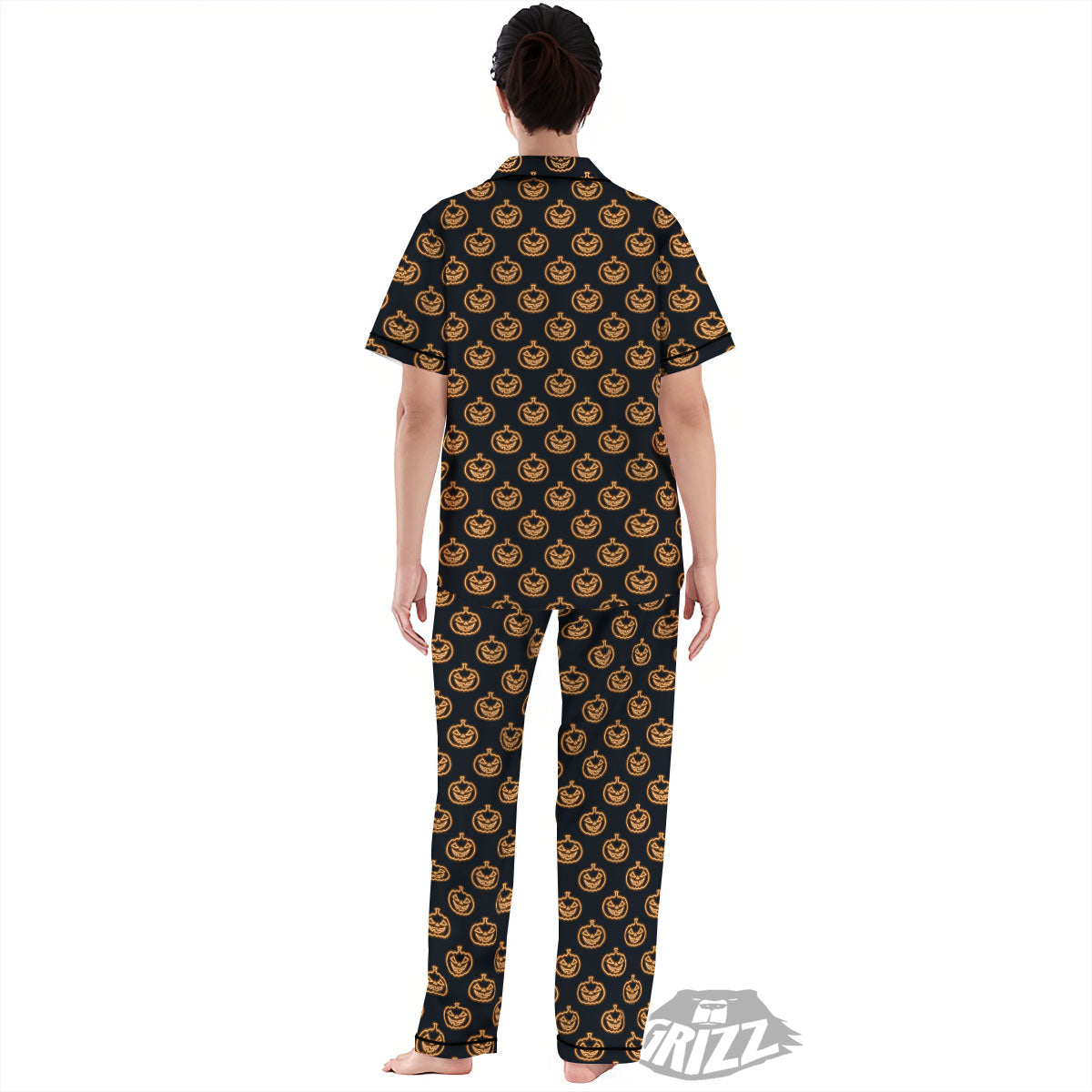 Pumpkin Halloween Print Pattern Women's Pajamas Set-grizzshop