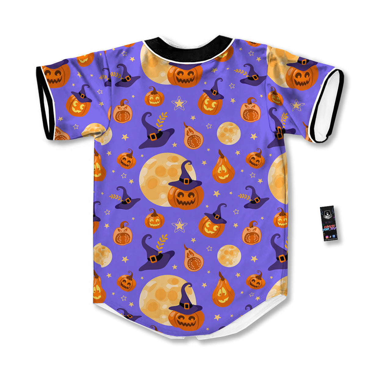Pumpkin Halloween Purple Print Pattern Baseball Jersey-grizzshop