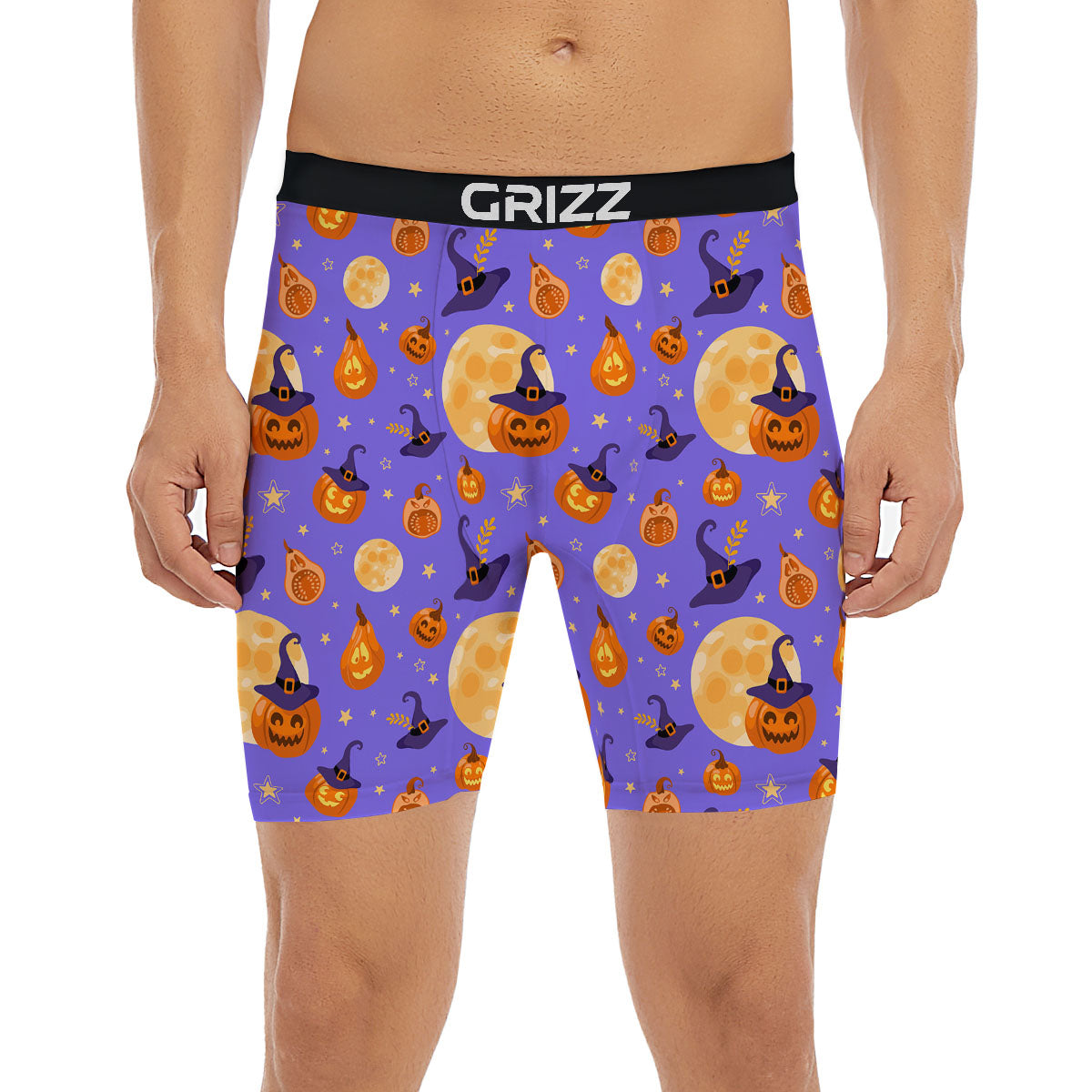 Pumpkin Halloween Purple Print Pattern Boxer Briefs-grizzshop