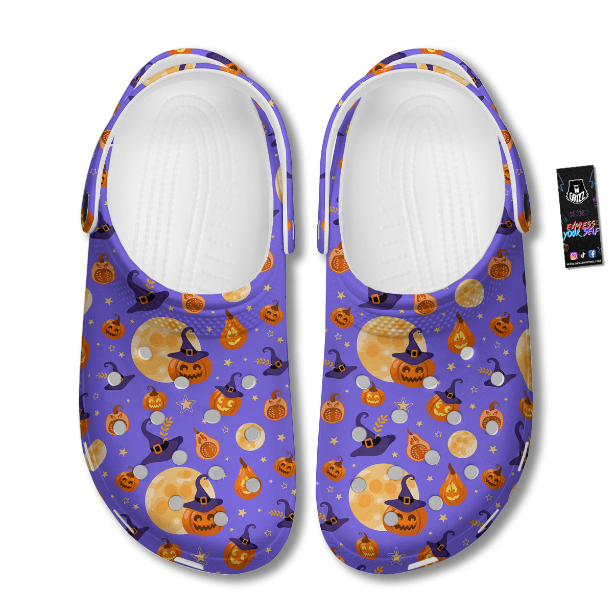 Pumpkin Halloween Purple Print Pattern Clog-grizzshop