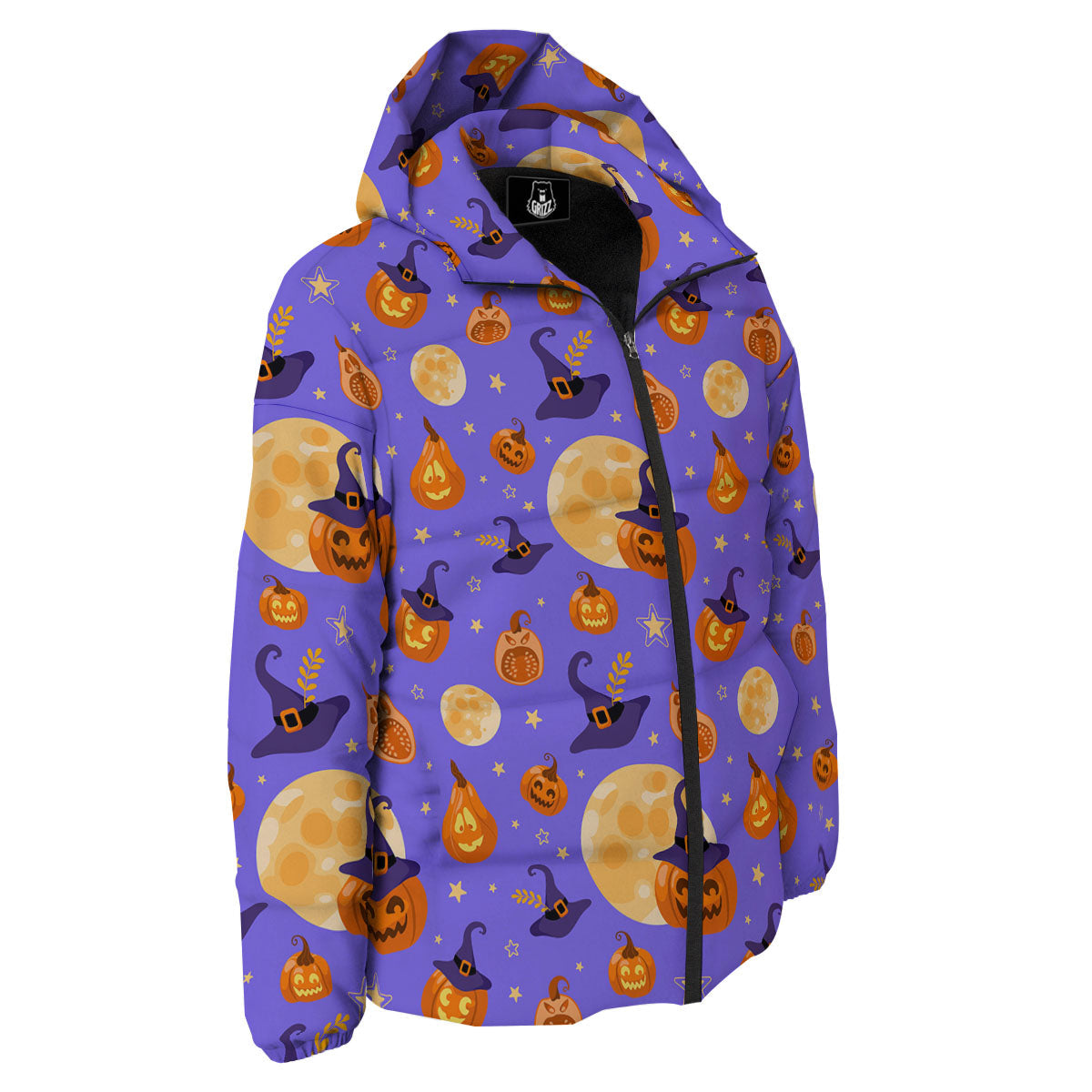 Pumpkin Halloween Purple Print Pattern Down Jacket-grizzshop