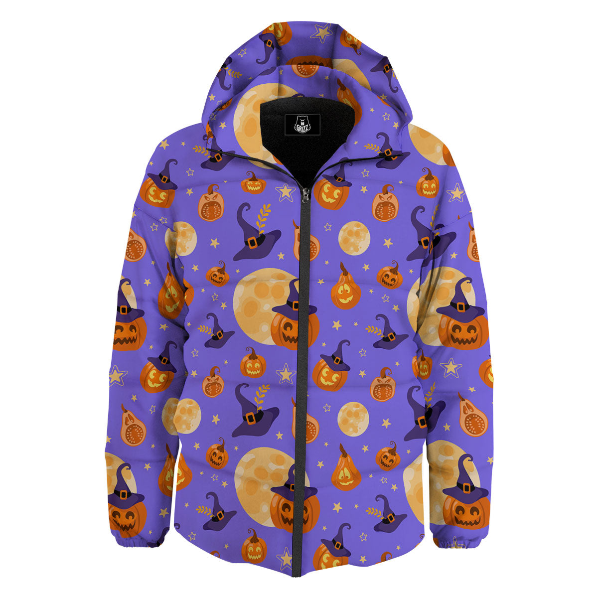 Pumpkin Halloween Purple Print Pattern Down Jacket-grizzshop