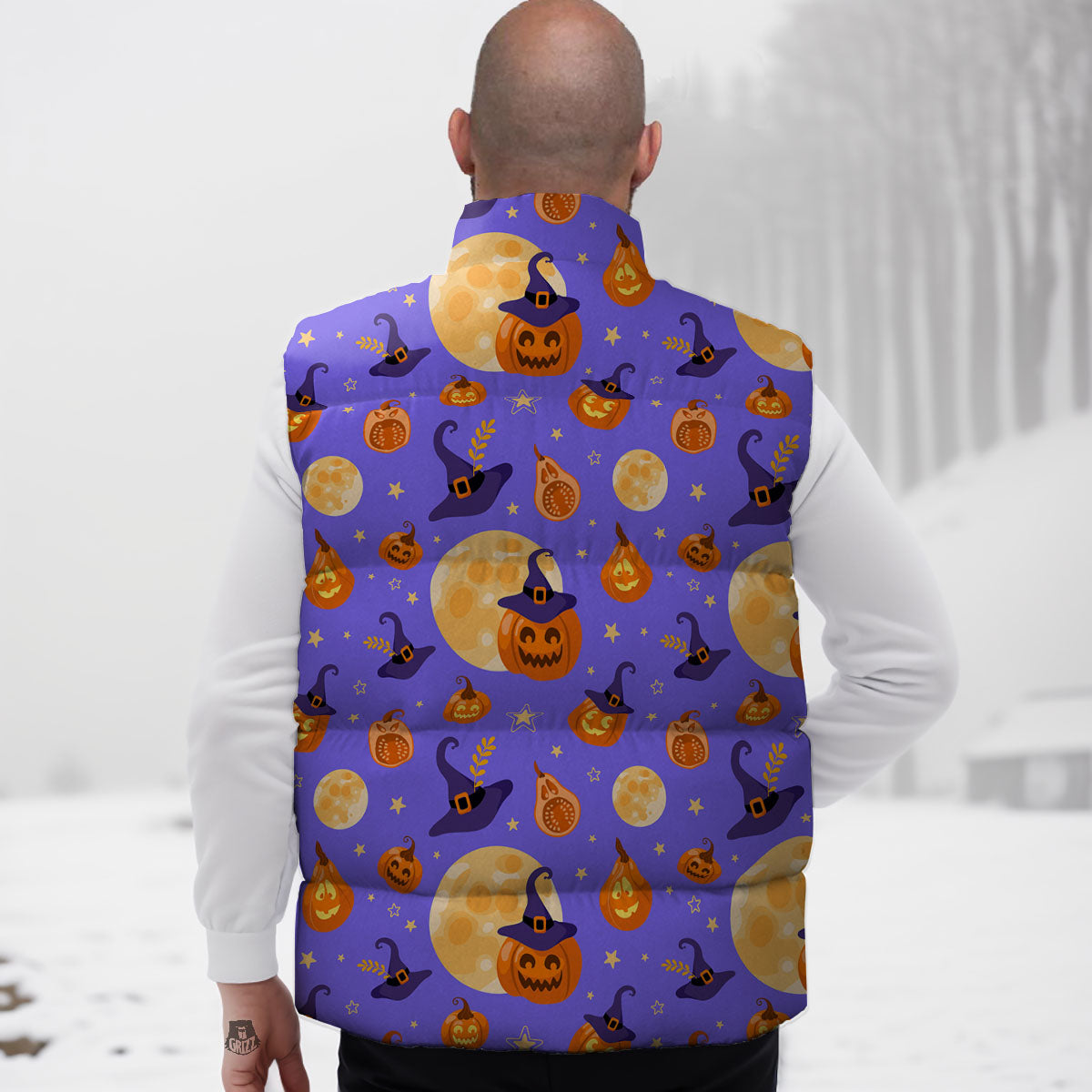 Pumpkin Halloween Purple Print Pattern Down Vest