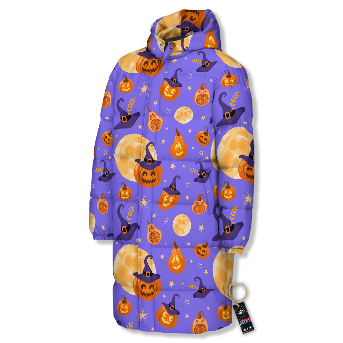 Pumpkin Halloween Purple Print Pattern Long Down Jacket-grizzshop
