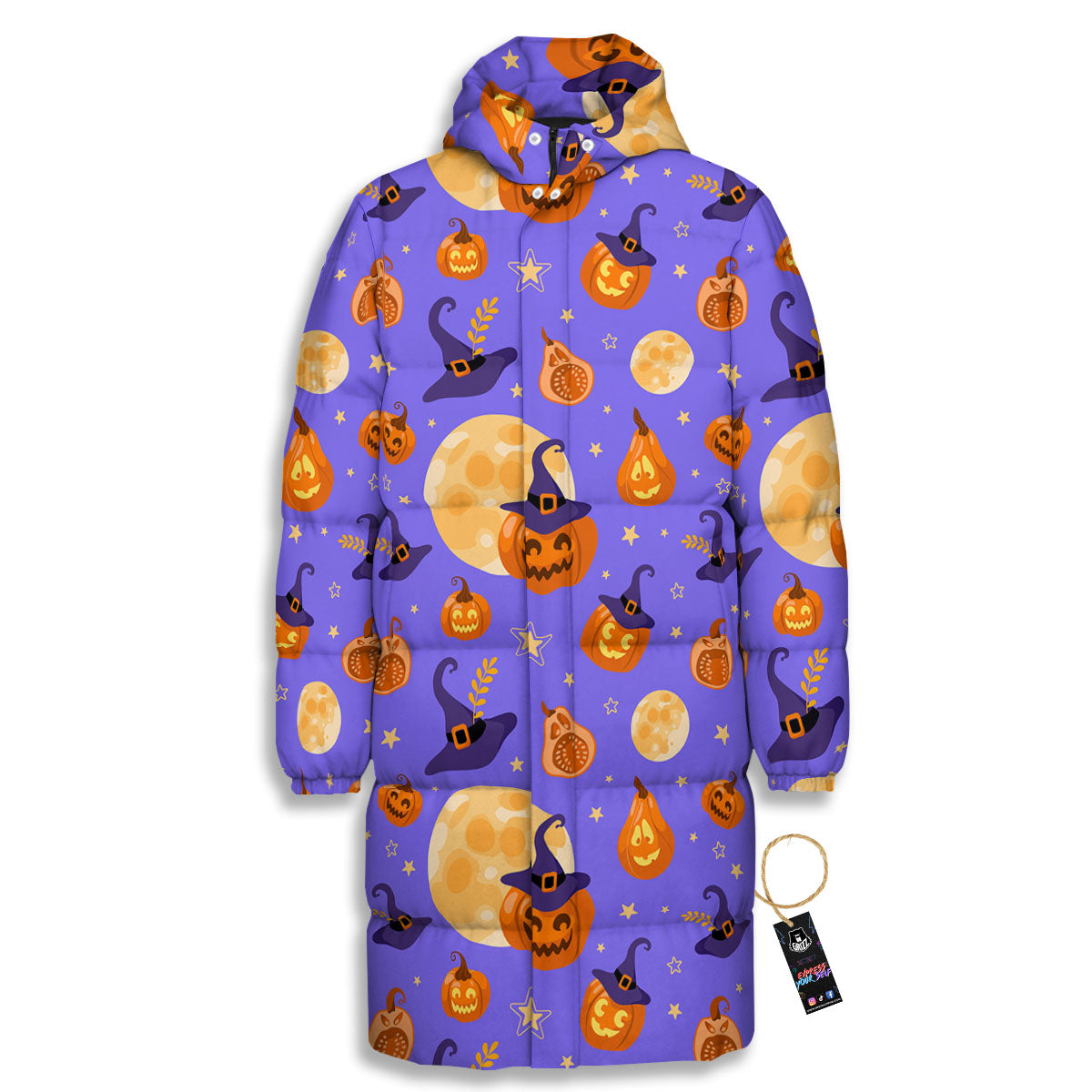 Pumpkin Halloween Purple Print Pattern Long Down Jacket-grizzshop