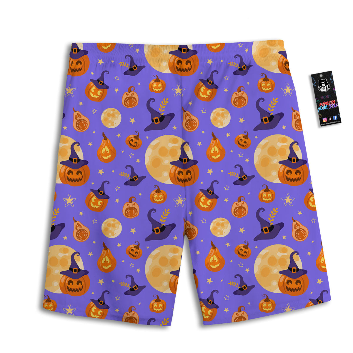 Pumpkin Halloween Purple Print Pattern Men's Athletic Shorts