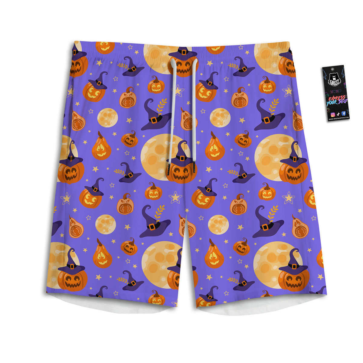 Pumpkin Halloween Purple Print Pattern Men's Athletic Shorts