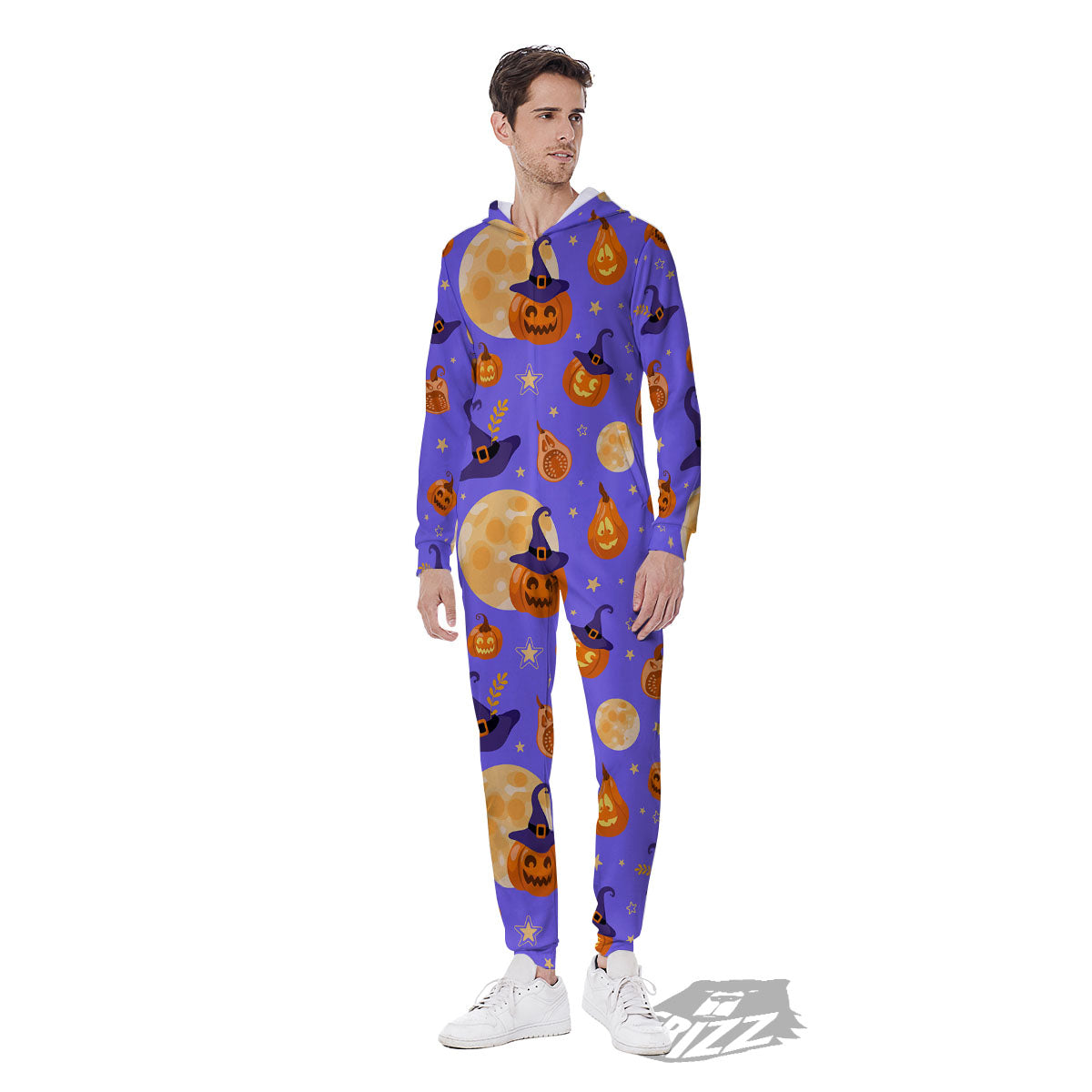Pumpkin Halloween Purple Print Pattern Men's Jumpsuit-grizzshop