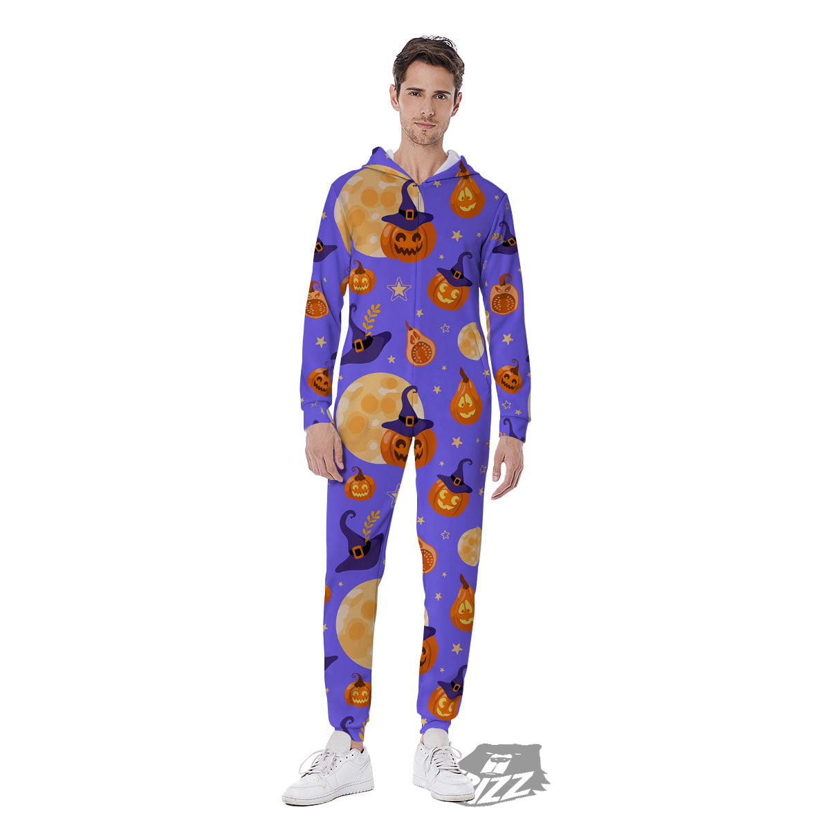 Pumpkin Halloween Purple Print Pattern Men's Jumpsuit-grizzshop
