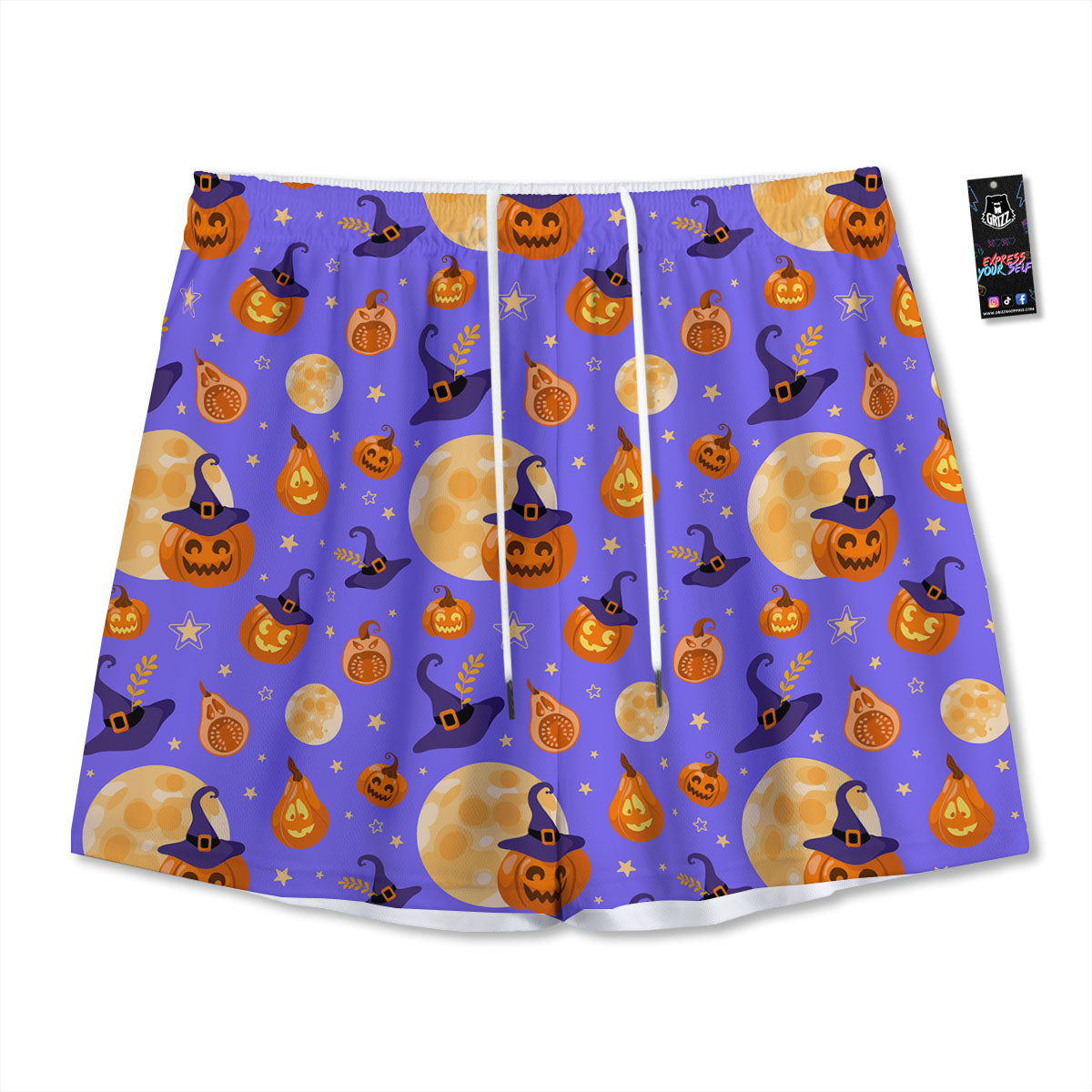 Pumpkin Halloween Purple Print Pattern Mesh Shorts