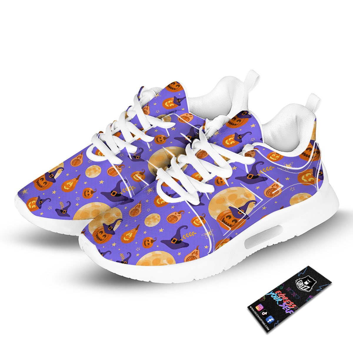 Pumpkin Halloween Purple Print Pattern Tennis Shoes-grizzshop