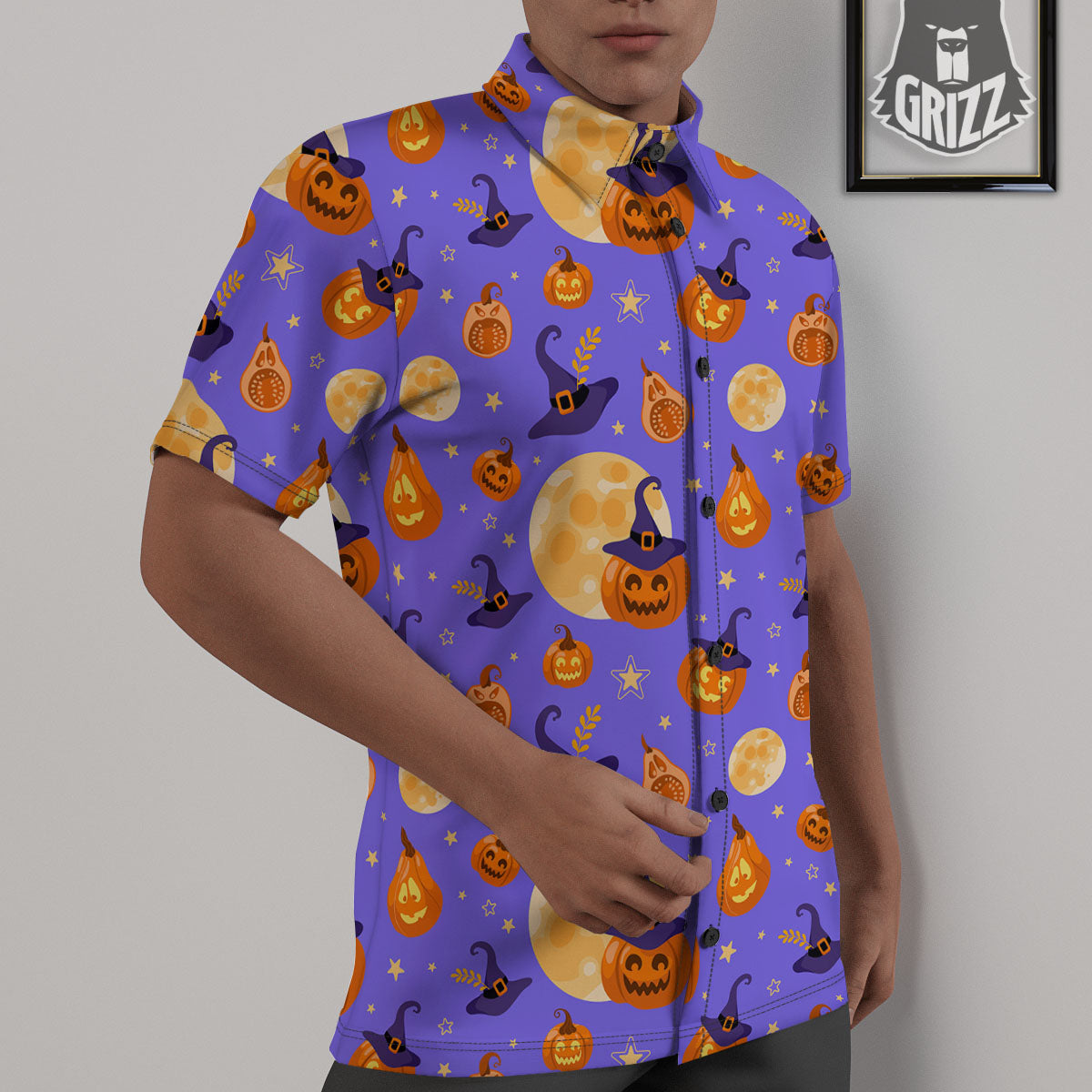 Pumpkin Halloween Purple Print Pattern Untucked Shirts-grizzshop