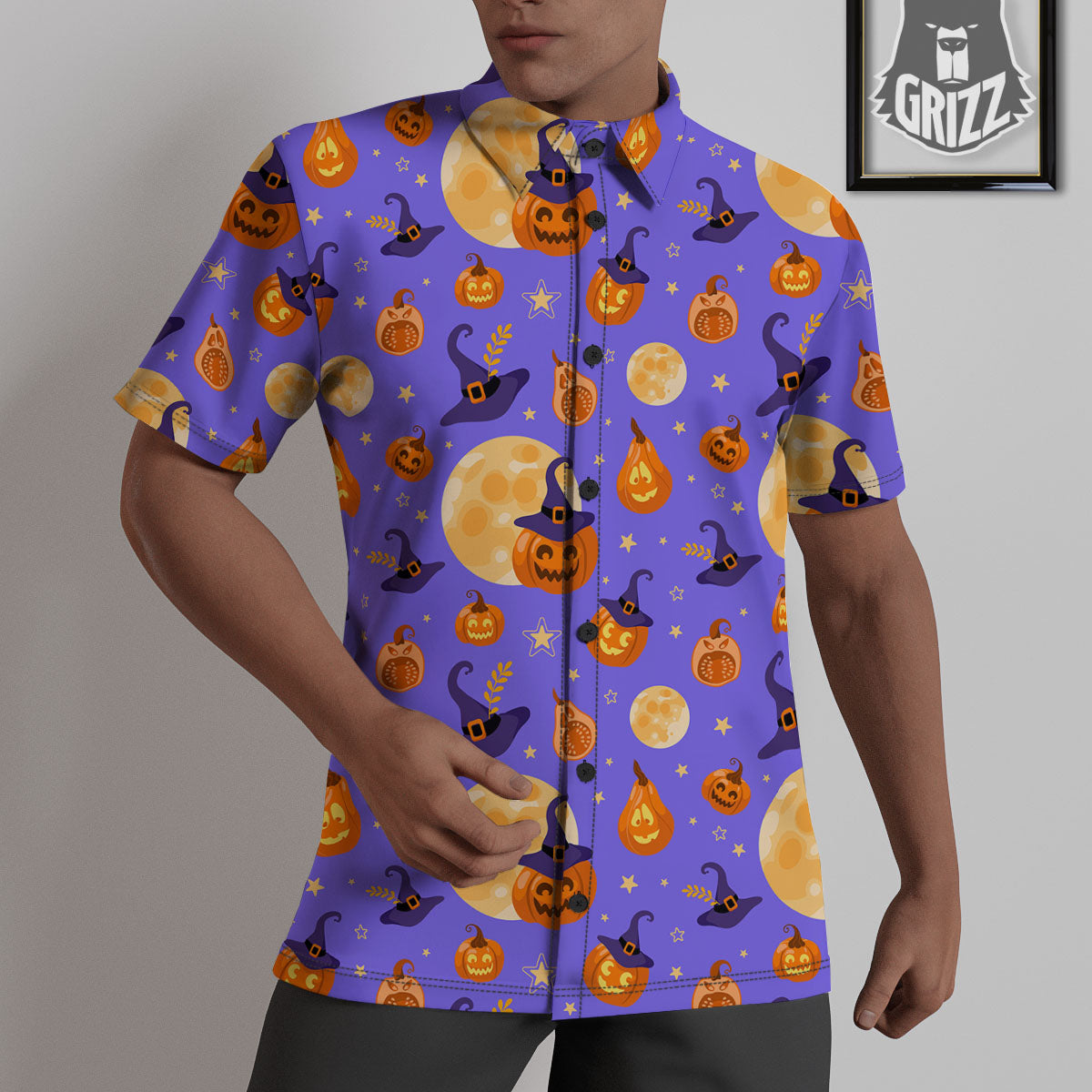 Pumpkin Halloween Purple Print Pattern Untucked Shirts-grizzshop