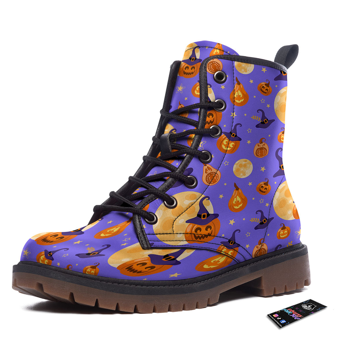 Pumpkin Halloween Purple Print Pattern Work Boots-grizzshop