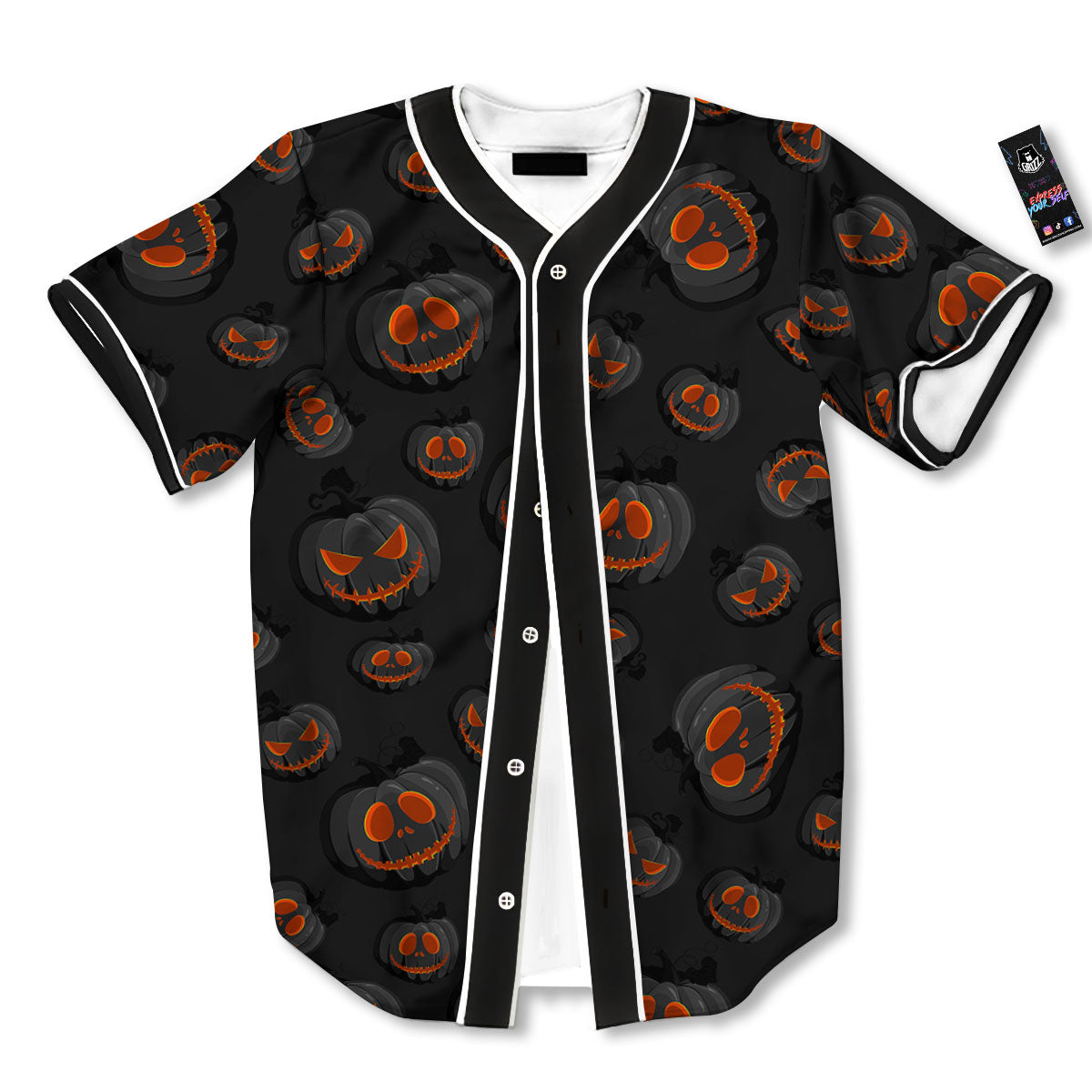 Pumpkin Jack O' Lantern Halloween Print Baseball Jersey-grizzshop