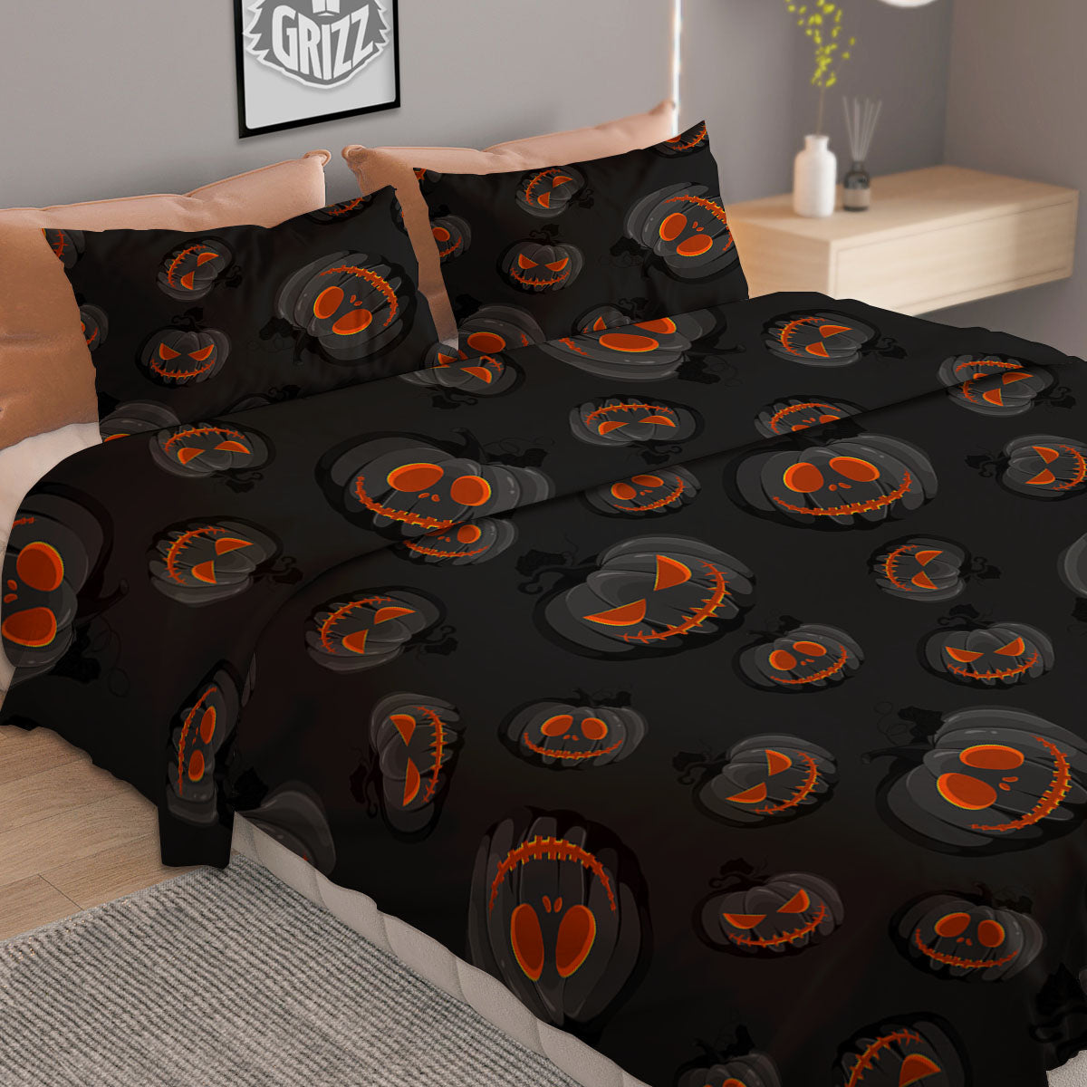 Pumpkin Jack O' Lantern Halloween Print Duvet Cover Bedding Set