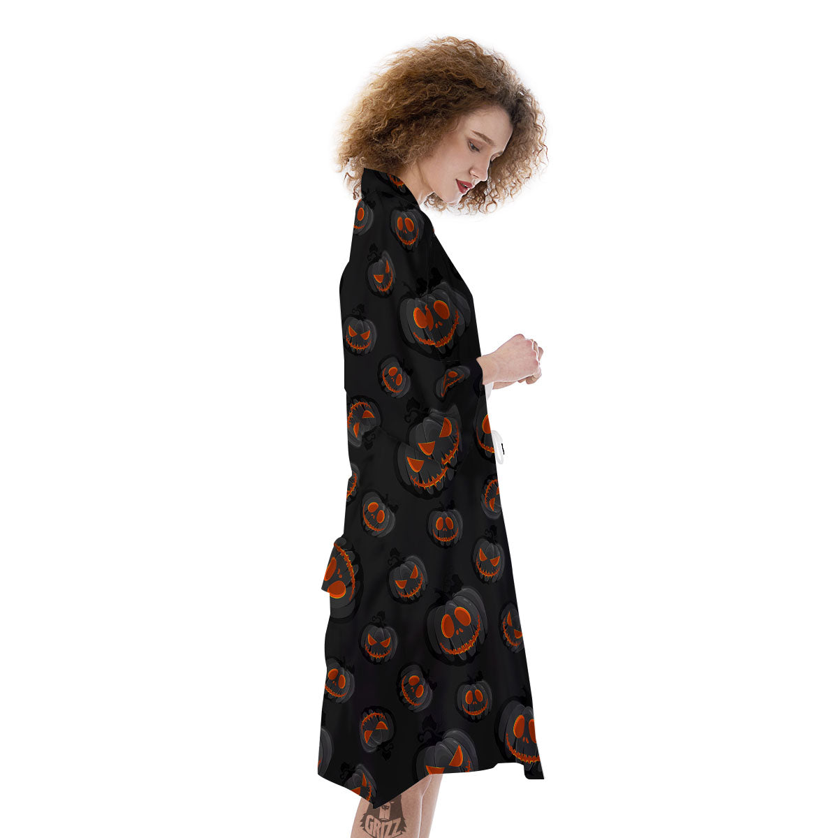 Pumpkin Jack O' Lantern Halloween Print Kimono-grizzshop