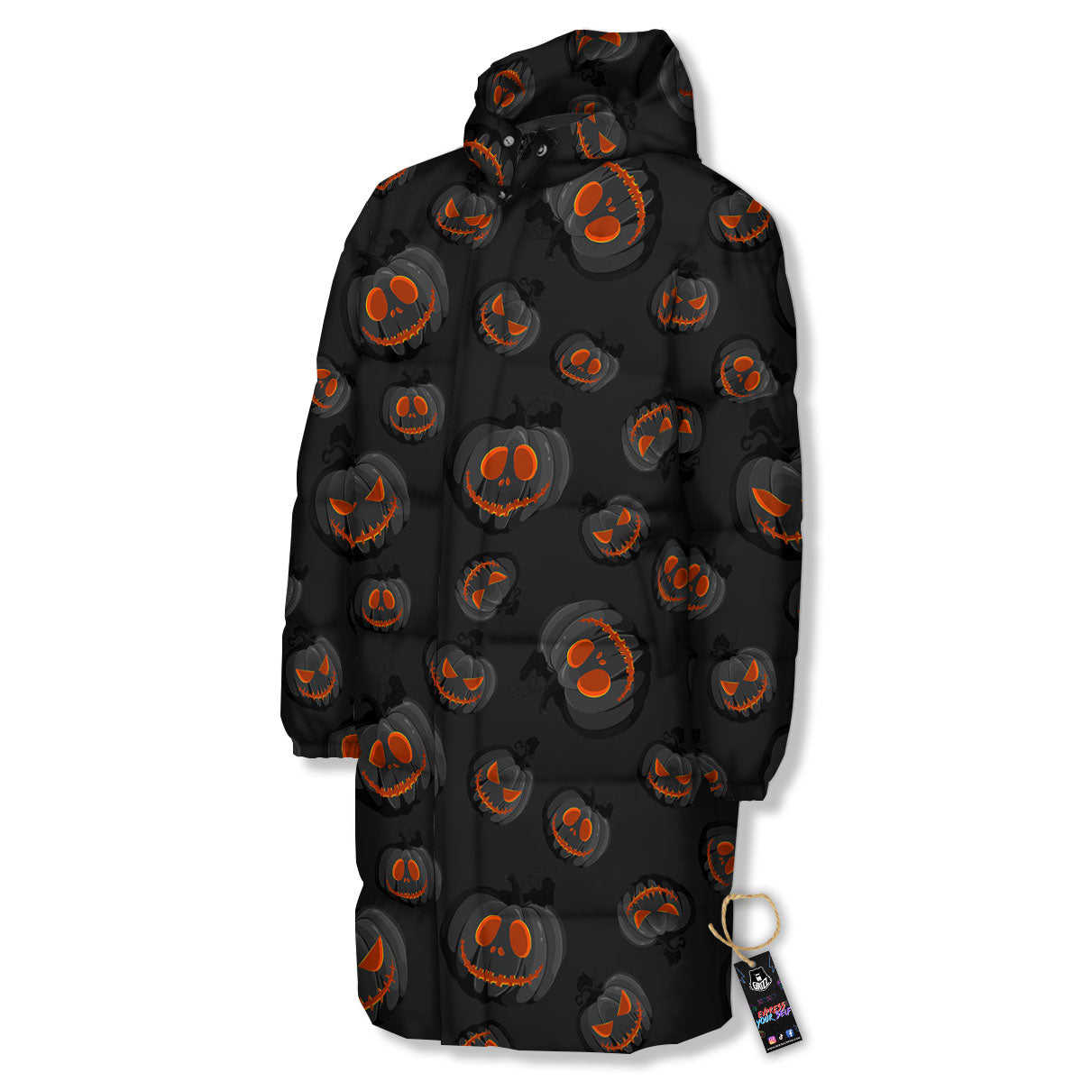 Pumpkin Jack O' Lantern Halloween Print Long Down Jacket-grizzshop