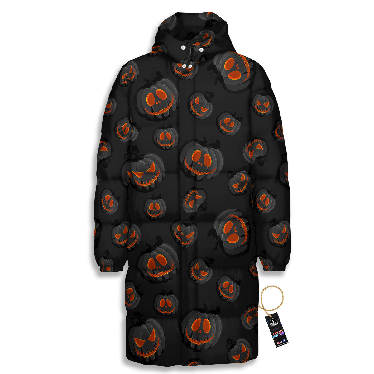 Pumpkin Jack O' Lantern Halloween Print Long Down Jacket-grizzshop