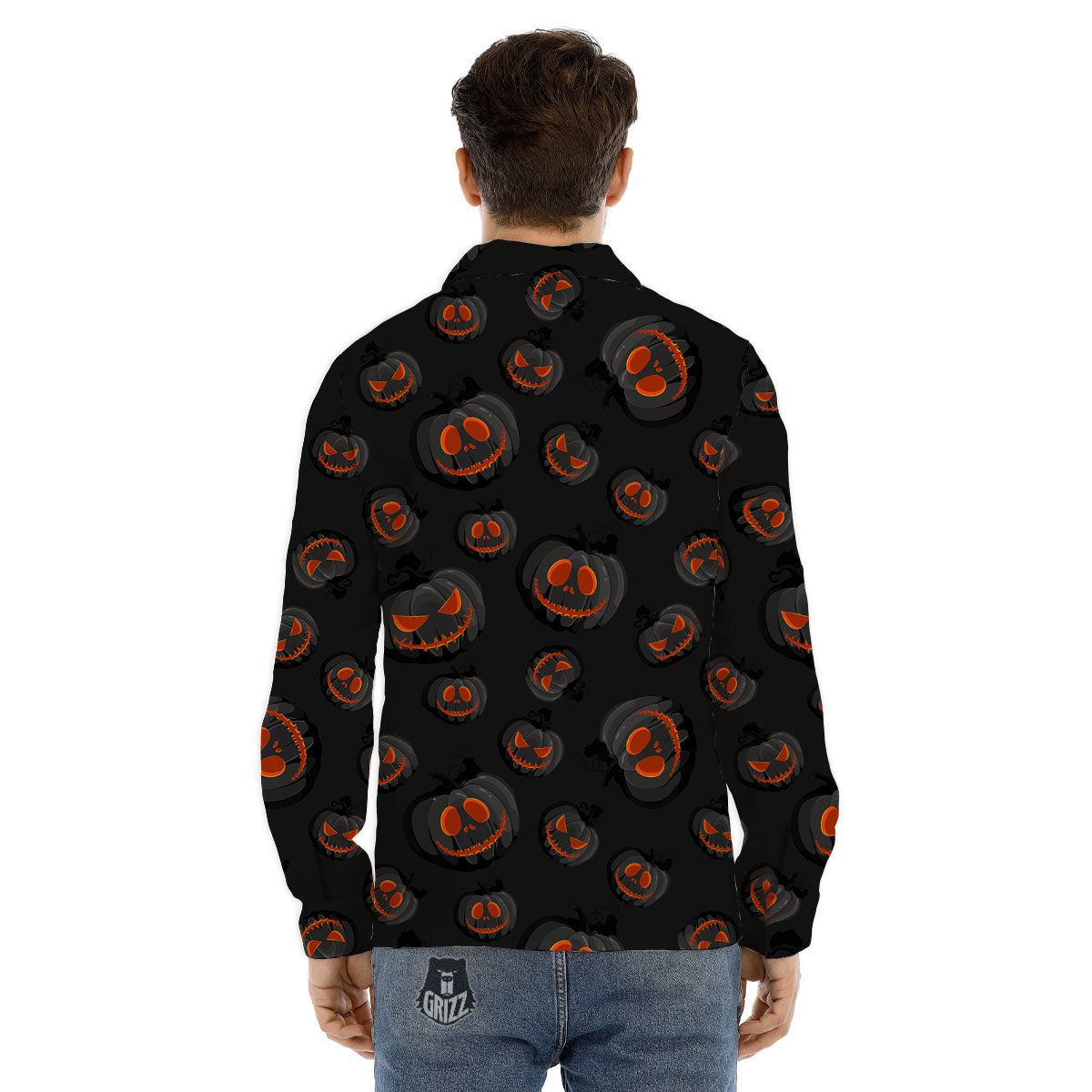 Pumpkin Jack O' Lantern Halloween Print Men's Dress Shirts-grizzshop