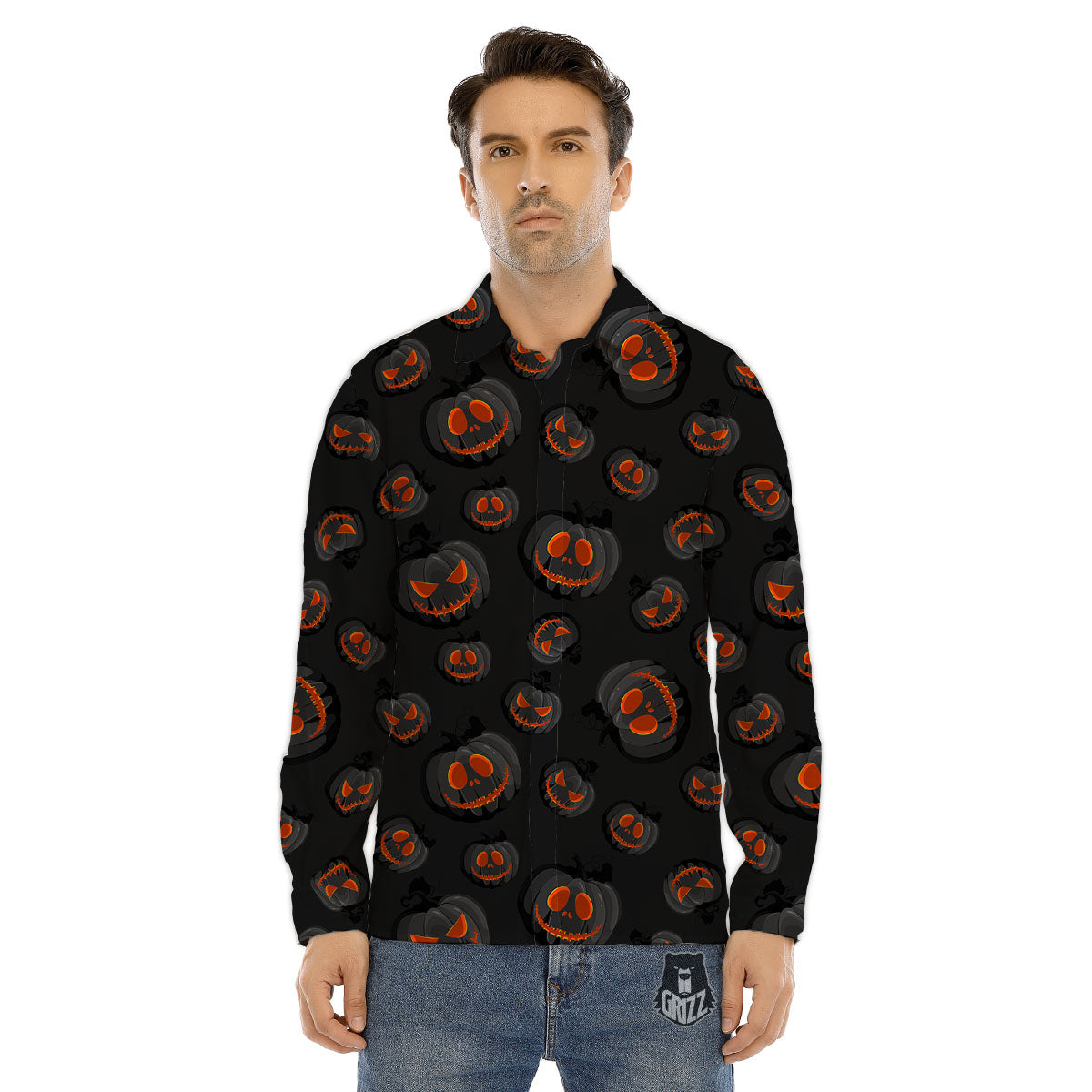 Pumpkin Jack O' Lantern Halloween Print Men's Dress Shirts-grizzshop