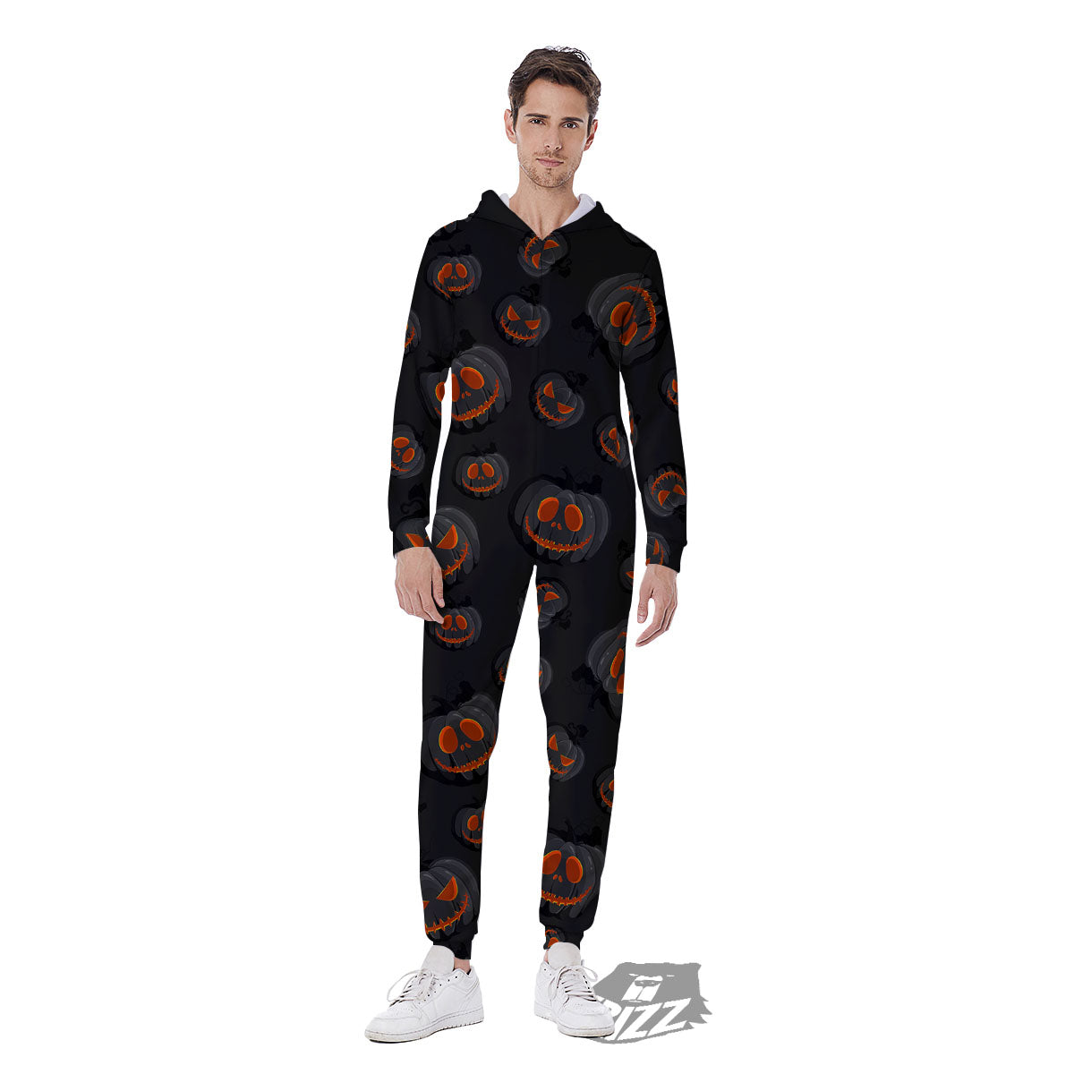 Pumpkin Jack O' Lantern Halloween Print Men's Jumpsuit-grizzshop