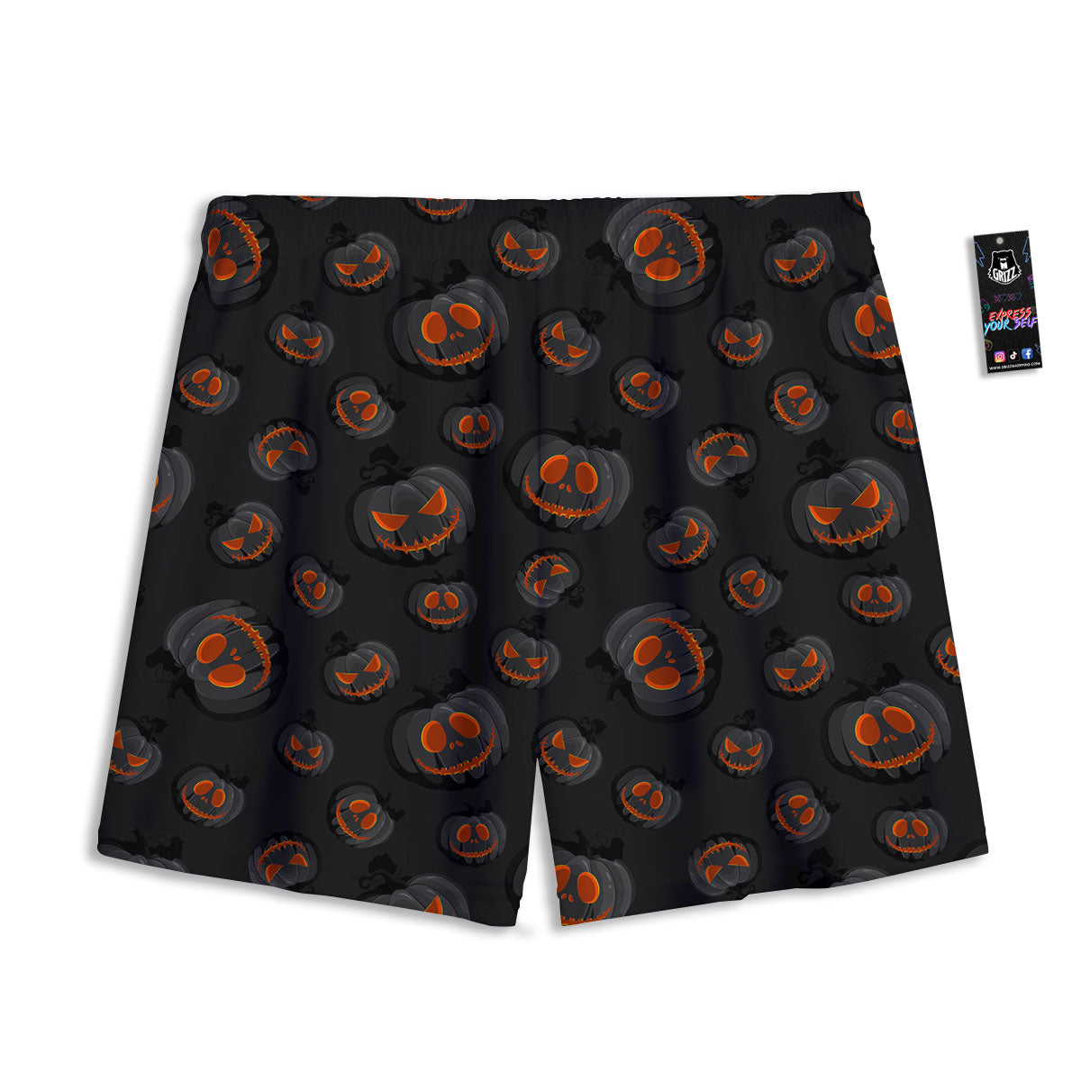 Pumpkin Jack O' Lantern Halloween Print Mesh Shorts