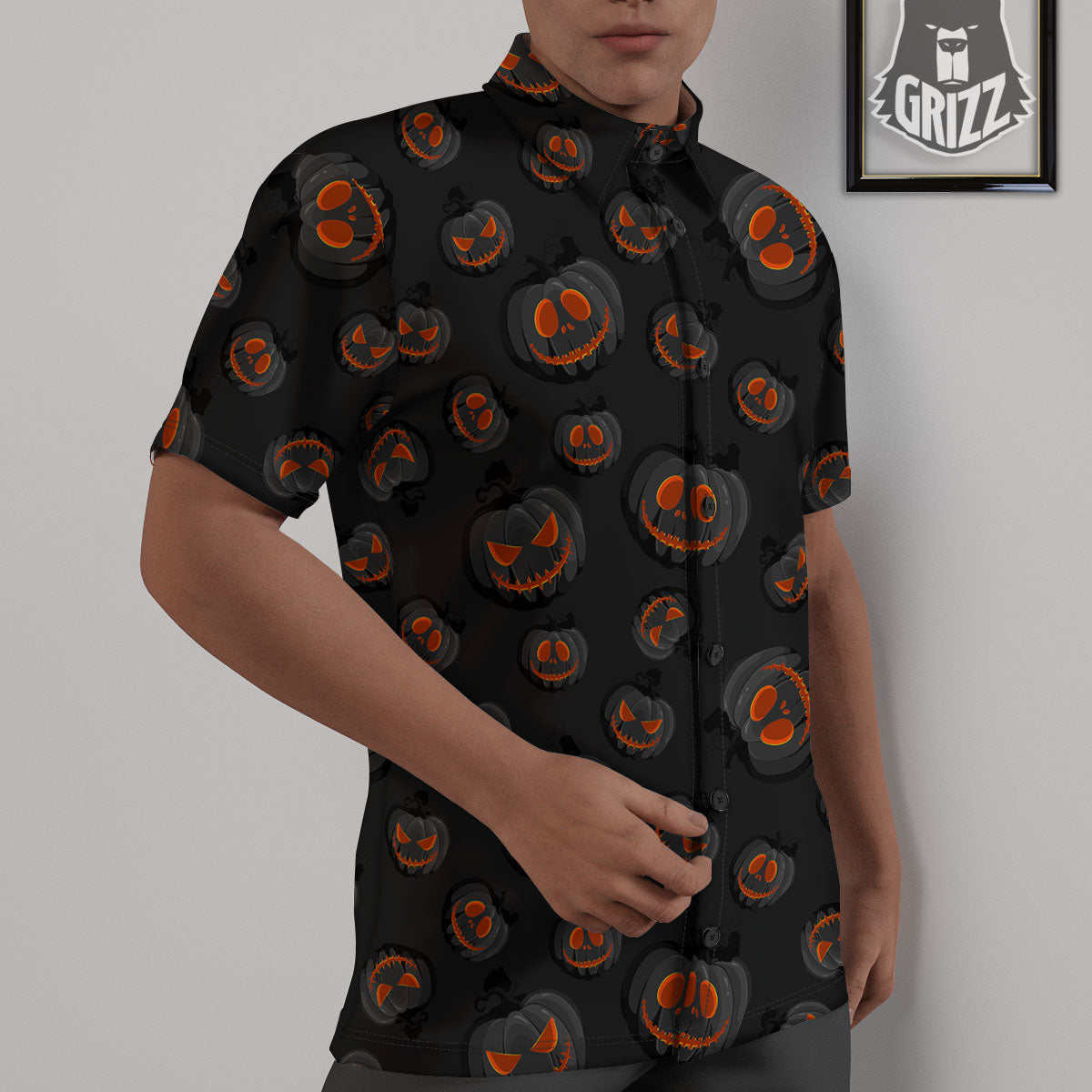 Pumpkin Jack O' Lantern Halloween Print Untucked Shirts-grizzshop
