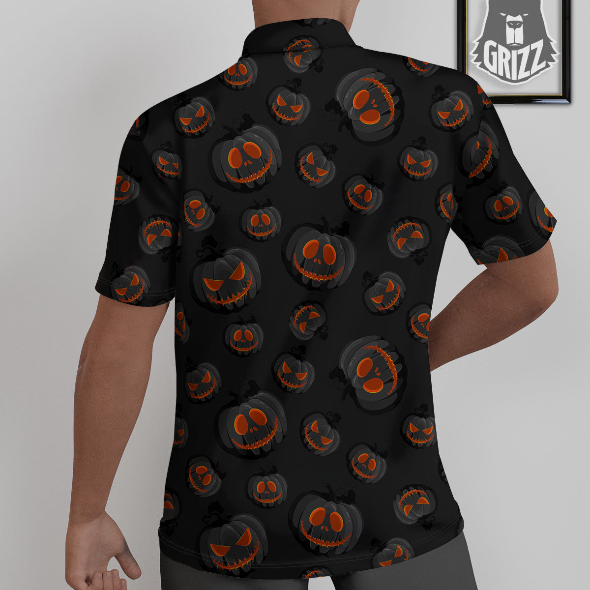 Pumpkin Jack O' Lantern Halloween Print Untucked Shirts-grizzshop