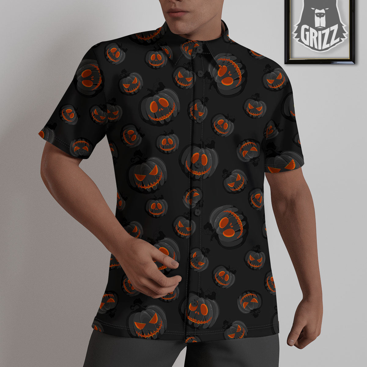 Pumpkin Jack O' Lantern Halloween Print Untucked Shirts-grizzshop