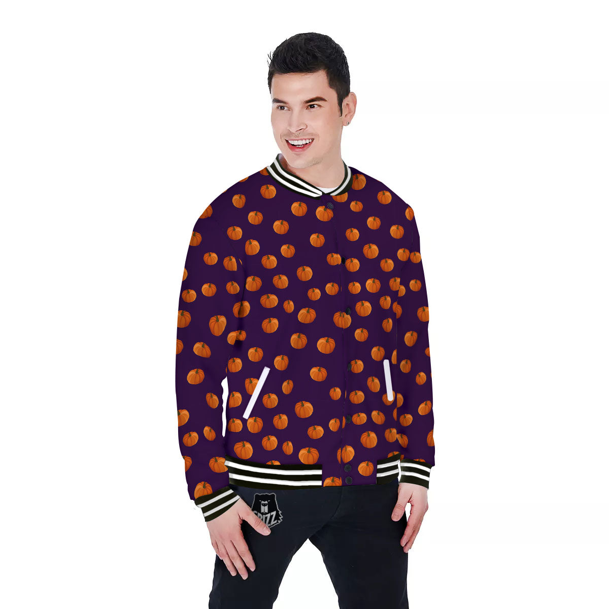 Pumpkin Little Print Pattern Baseball Jacket-grizzshop