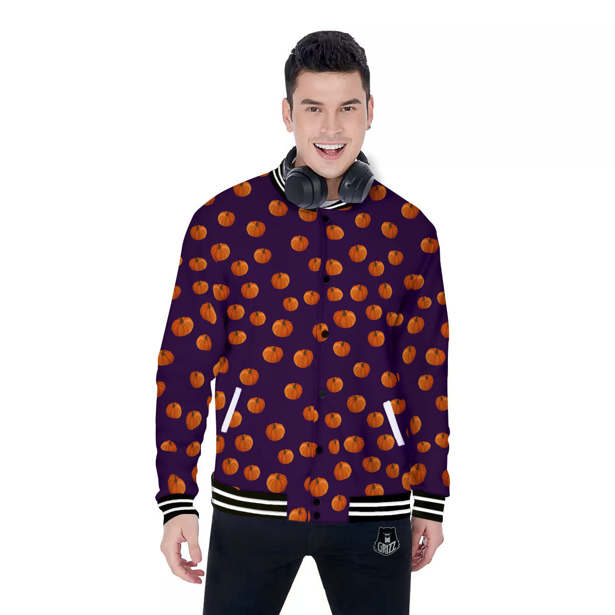 Pumpkin Little Print Pattern Baseball Jacket-grizzshop