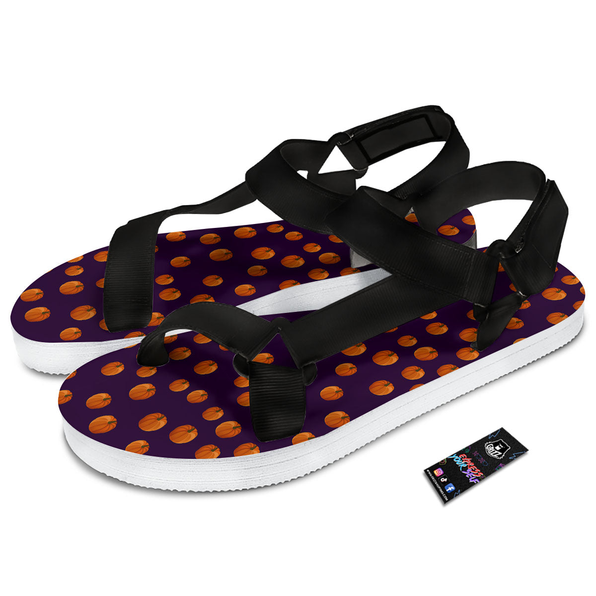 Pumpkin Little Print Pattern Black Open Toe Sandals-grizzshop