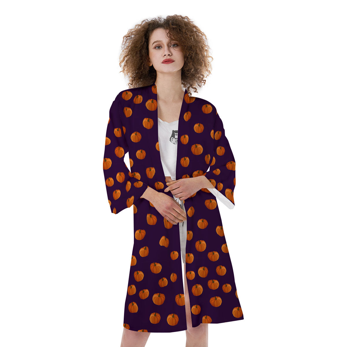 Pumpkin Little Print Pattern Kimono-grizzshop
