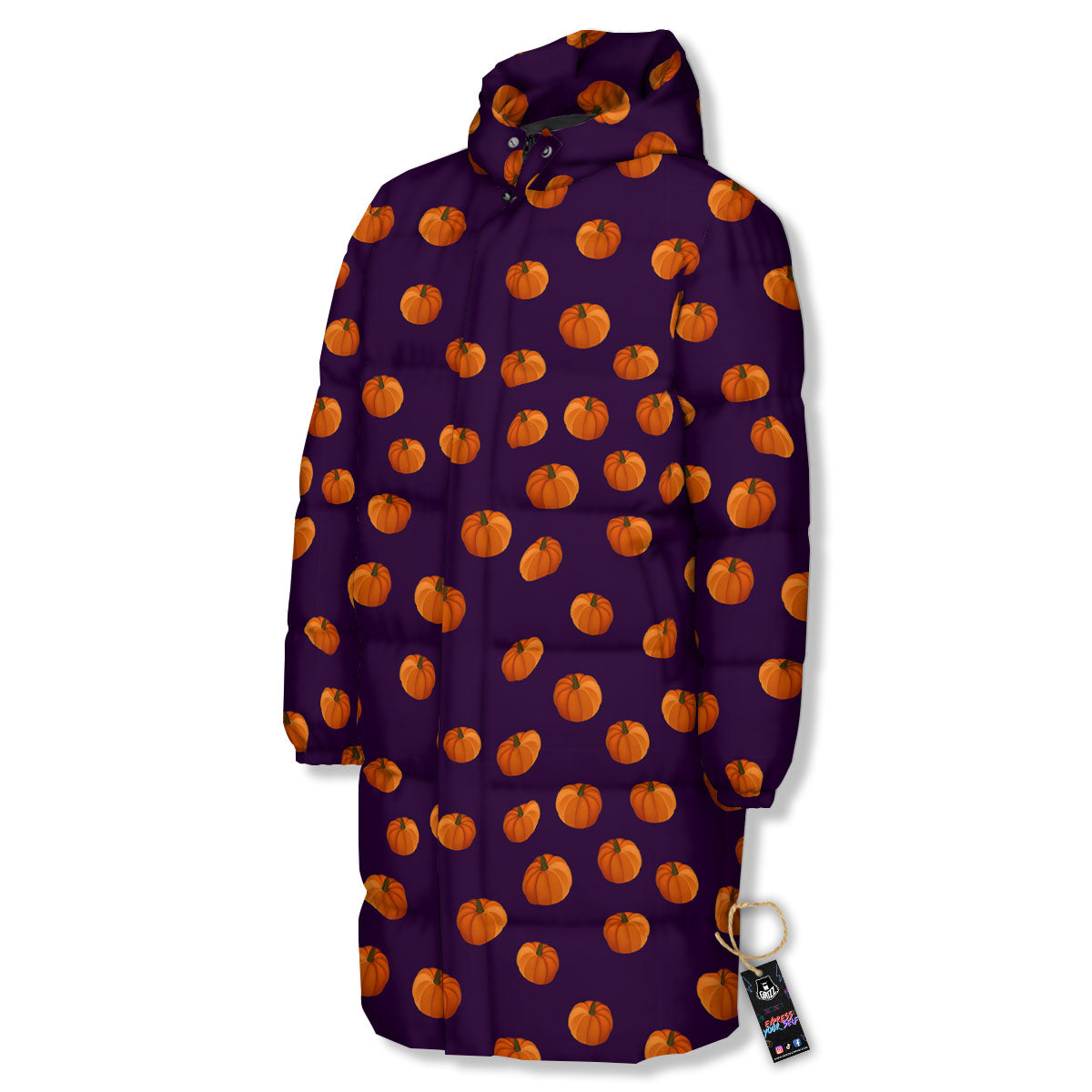 Pumpkin Little Print Pattern Long Down Jacket-grizzshop