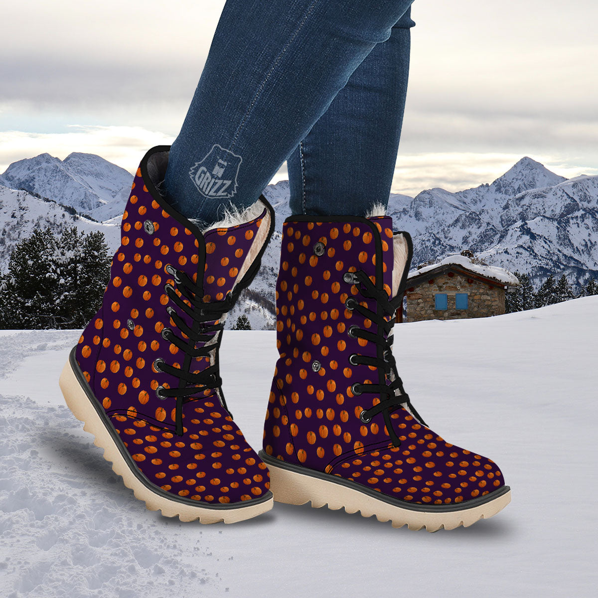 Pumpkin Little Print Pattern Snow Boots-grizzshop