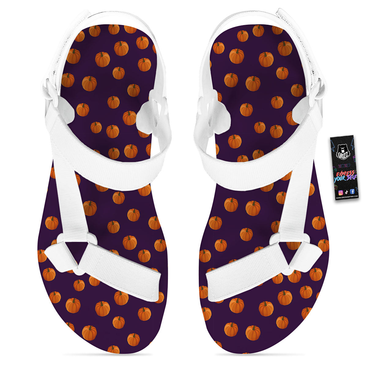 Pumpkin Little Print Pattern White Open Toe Sandals-grizzshop