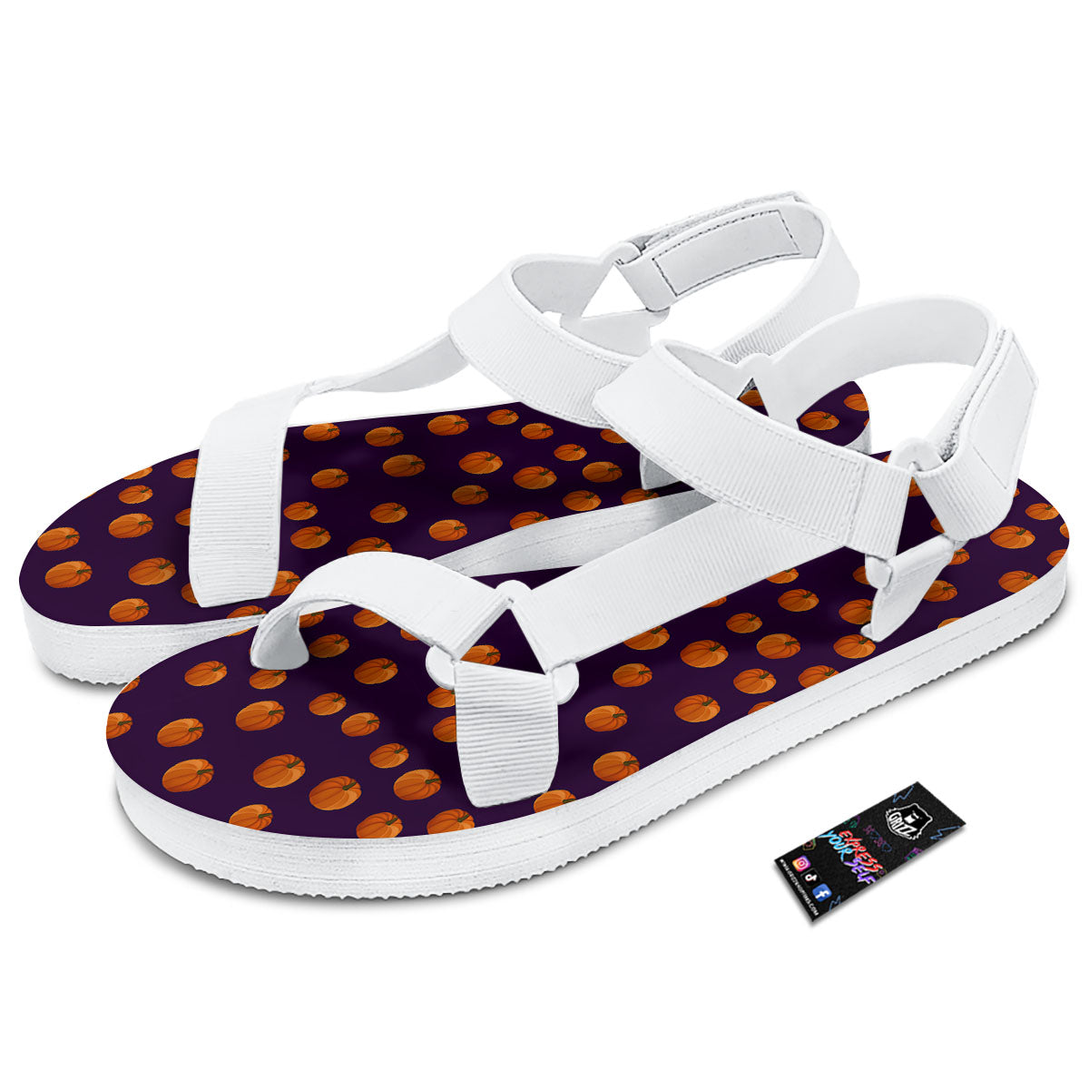 Pumpkin Little Print Pattern White Open Toe Sandals-grizzshop