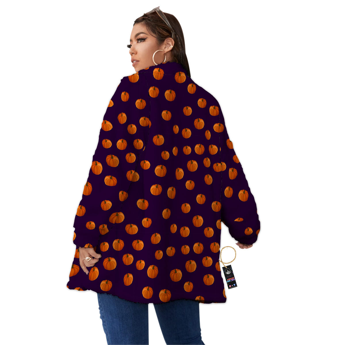 Pumpkin Little Print Pattern Women's Sherpa Jacket-grizzshop