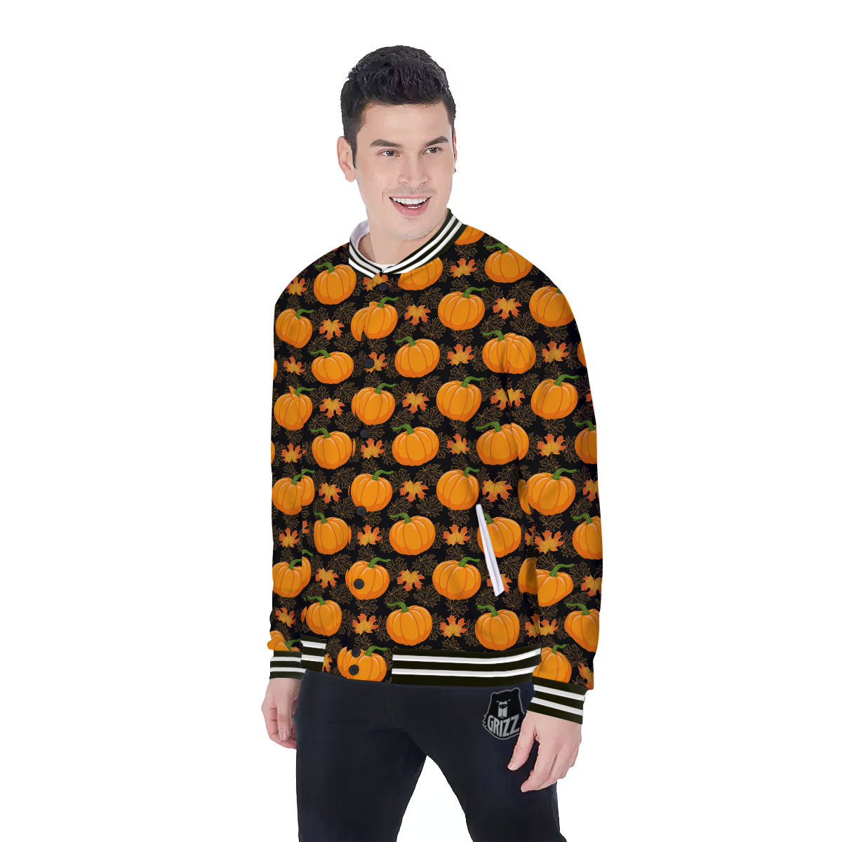 Pumpkin Orange Print Pattern Baseball Jacket-grizzshop