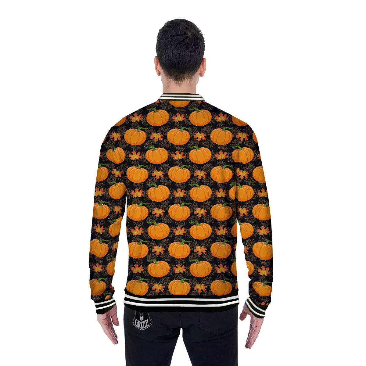 Pumpkin Orange Print Pattern Baseball Jacket-grizzshop
