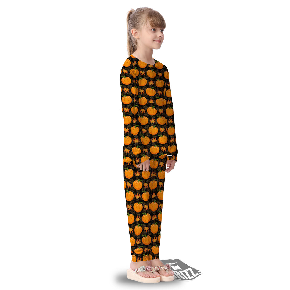 Pumpkin Orange Print Pattern Kid's Pajamas-grizzshop