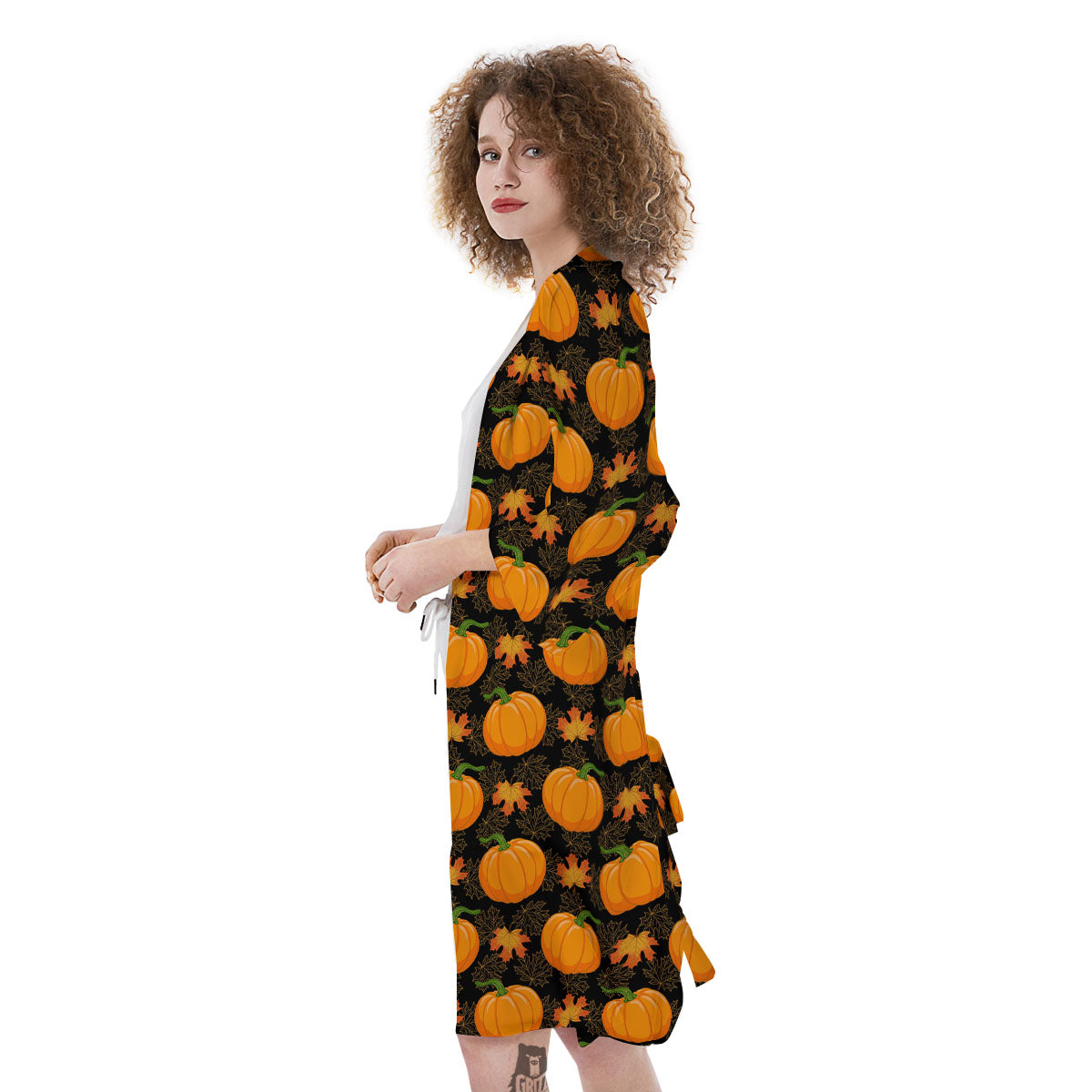 Pumpkin Orange Print Pattern Kimono-grizzshop