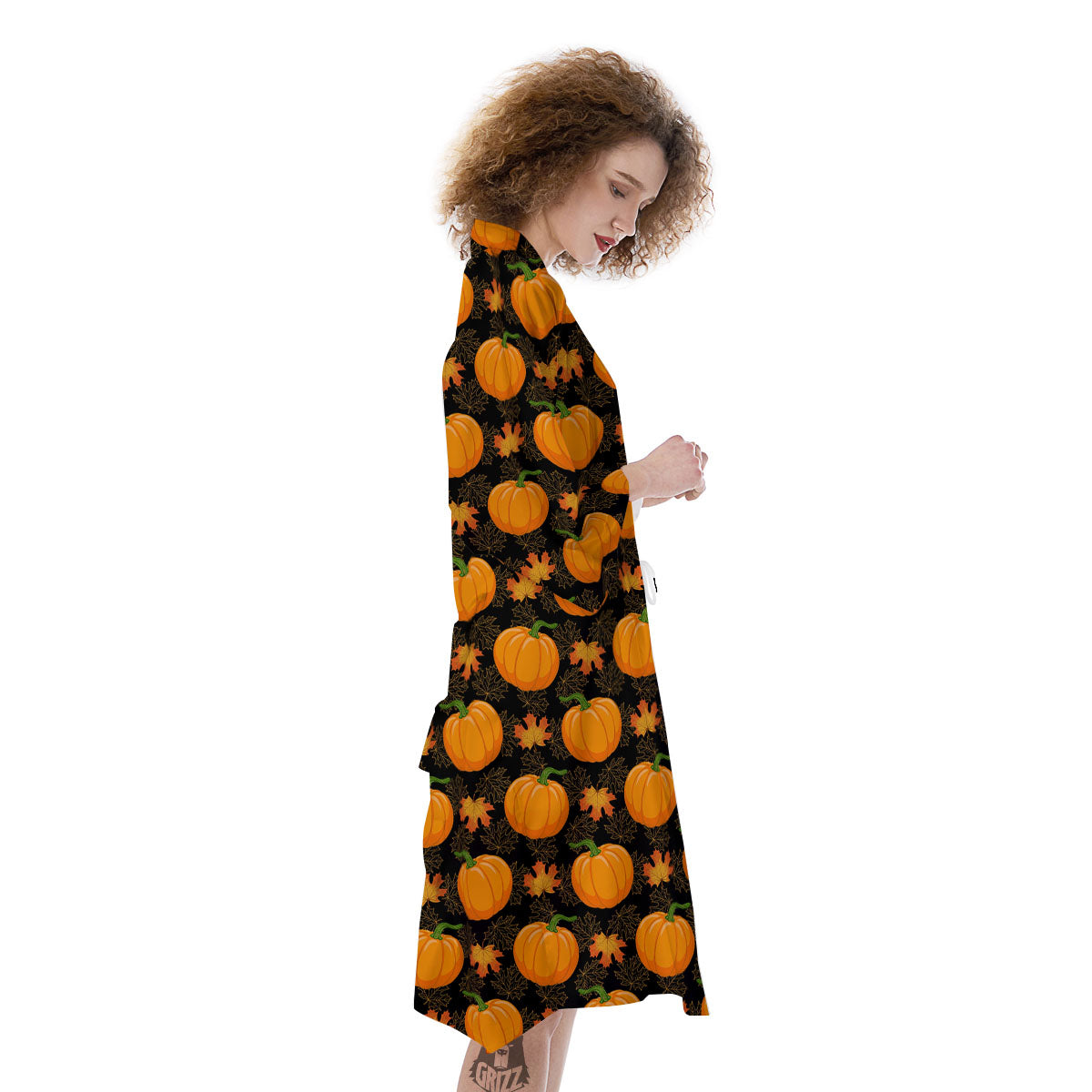 Pumpkin Orange Print Pattern Kimono-grizzshop