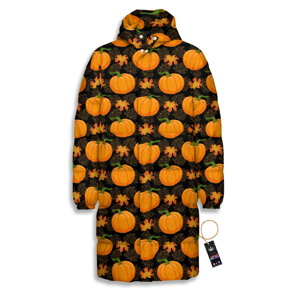Pumpkin Orange Print Pattern Long Down Jacket-grizzshop