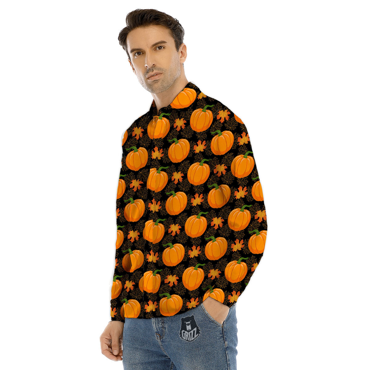 Pumpkin Orange Print Pattern Men's Dress Shirts-grizzshop